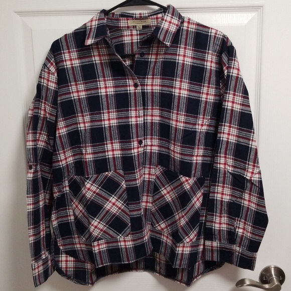 Cotton Plaid Button Down Shirt with Pockets NWOT - Picture 1 of 8